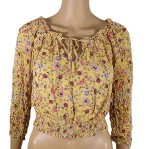 Lily White brand women's three-quarter sleeve blouse, size XS, floral (340)